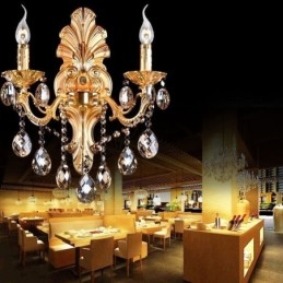 Luminária de parede europeia Golden Petal Wall Sconce Exquisite Crystal Drops Light Iluminação de cabeceira