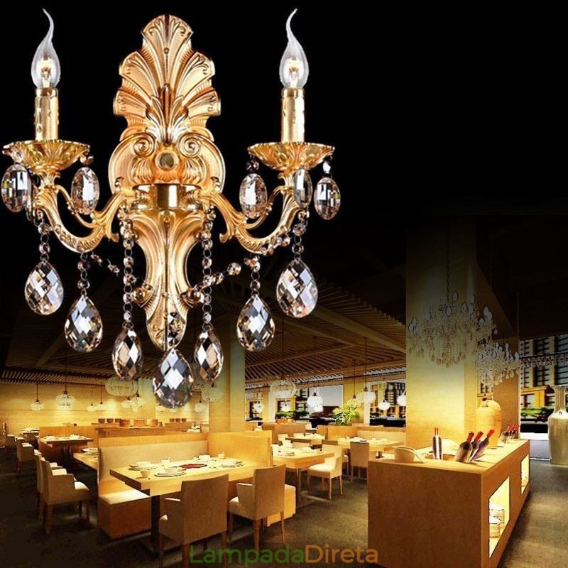 Luminária de parede europeia Golden Petal Wall Sconce Exquisite Crystal Drops Light Iluminação de cabeceira