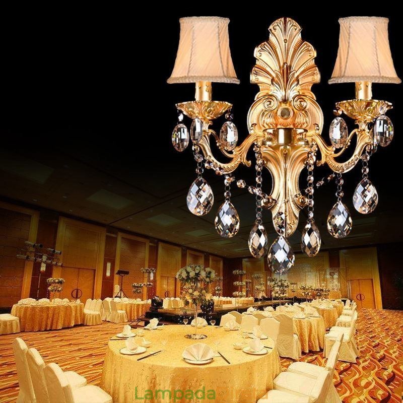 Luminária de parede europeia Golden Petal Wall Sconce Exquisite Crystal Drops Light Iluminação de cabeceira
