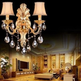Luminária de parede europeia Golden Petal Wall Sconce Exquisite Crystal Drops Light Iluminação de cabeceira