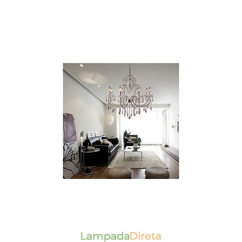 Lustre de cristal cromado clássico tradicional em metal