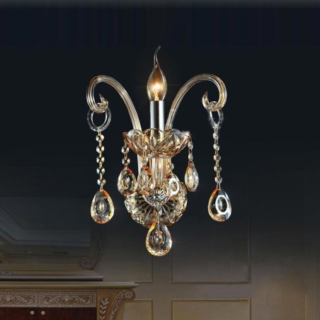 Luminária de parede europeia Amber Cognac Crystal Wall Sconce Lâmpada simples Iluminação
