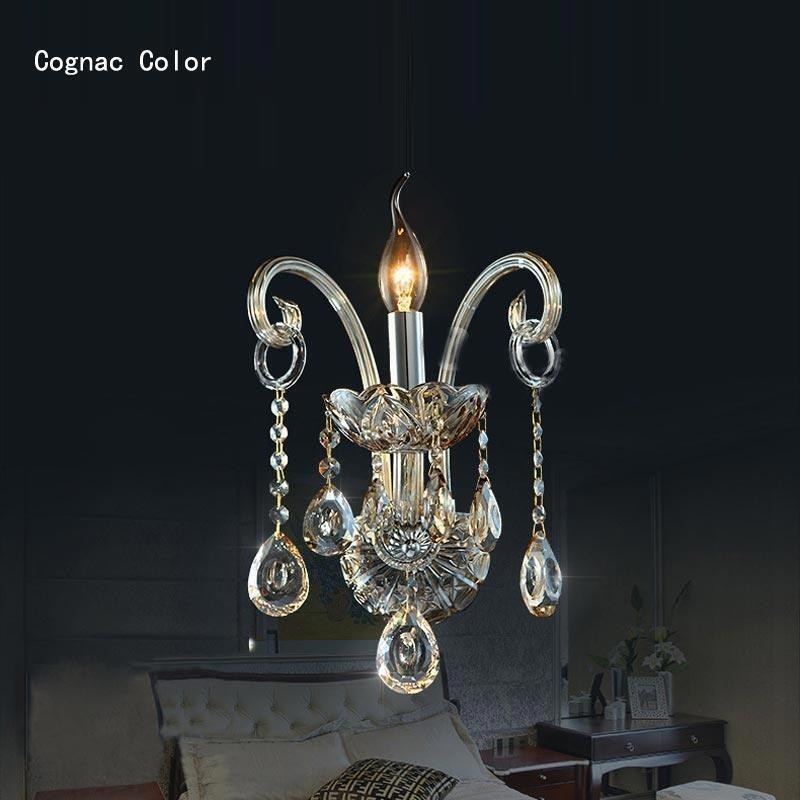 Luminária de parede europeia Amber Cognac Crystal Wall Sconce Lâmpada simples Iluminação