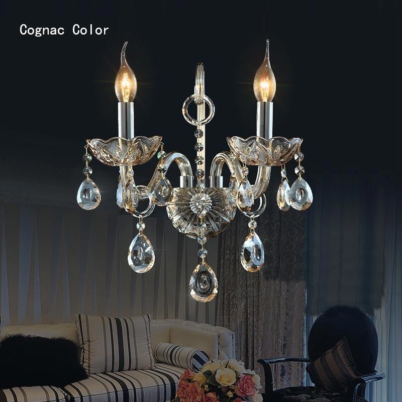 Luminária de parede europeia Amber Cognac Crystal Wall Sconce Lâmpada simples Iluminação