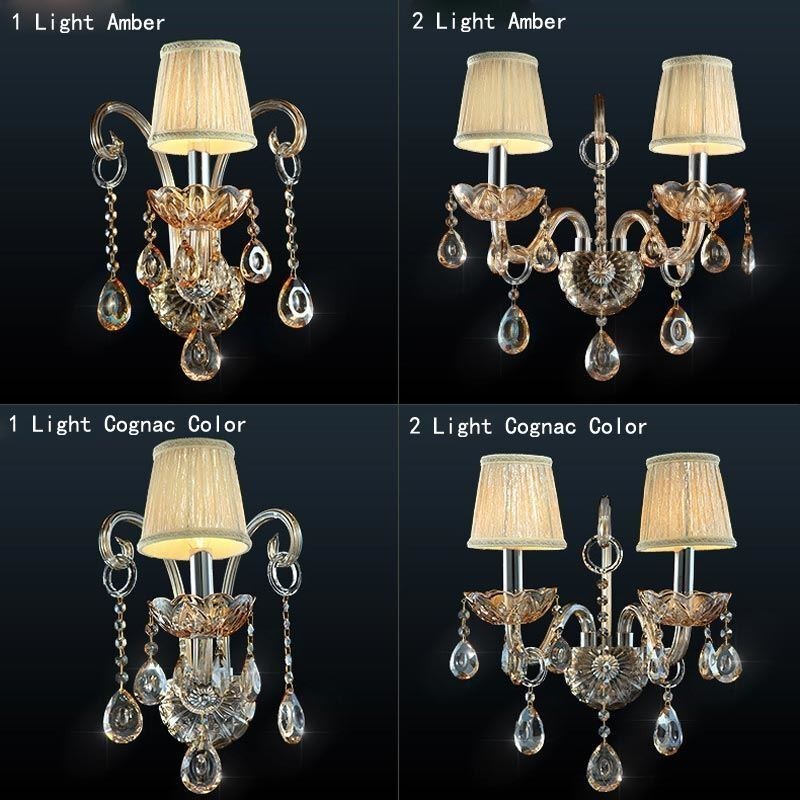 Luminária de parede europeia Amber Cognac Crystal Wall Sconce Lâmpada simples Iluminação