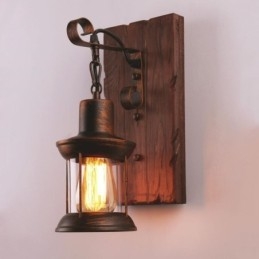 Luminária de parede vintage americana industrial LOFT, luminária de parede em madeira maciça e vidro