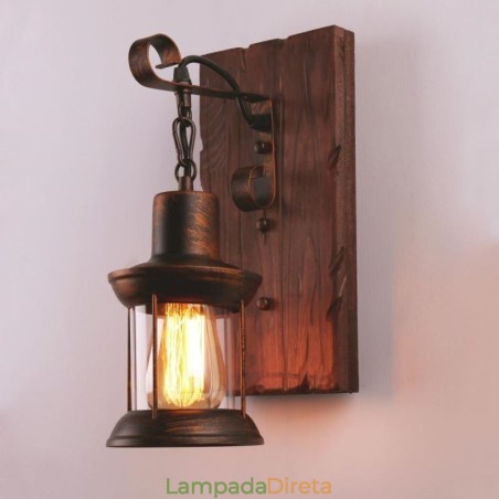 Luminária de parede vintage americana industrial LOFT, luminária de parede em madeira maciça e vidro Luminária de parede vintage americana industrial LOFT, luminária de parede em madeira maciça e vidro