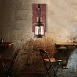 Luminária de parede vintage americana industrial LOFT, luminária de parede em madeira maciça e vidro