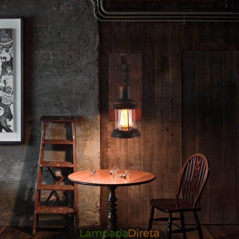 Luminária de parede vintage americana industrial LOFT, luminária de parede em madeira maciça e vidro