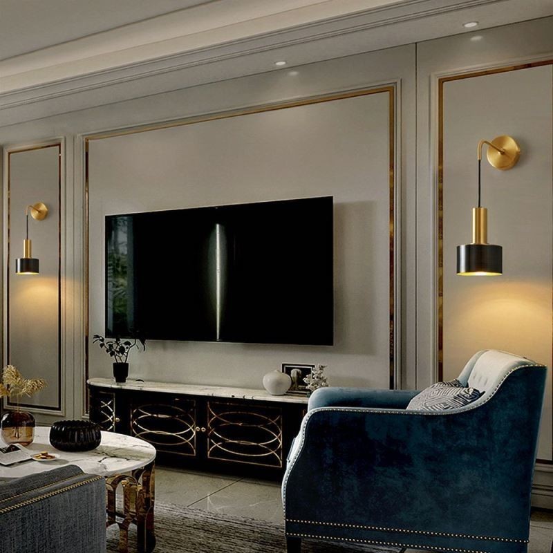 Luminária de parede moderna, arandela com contraste de cor preta e dourada