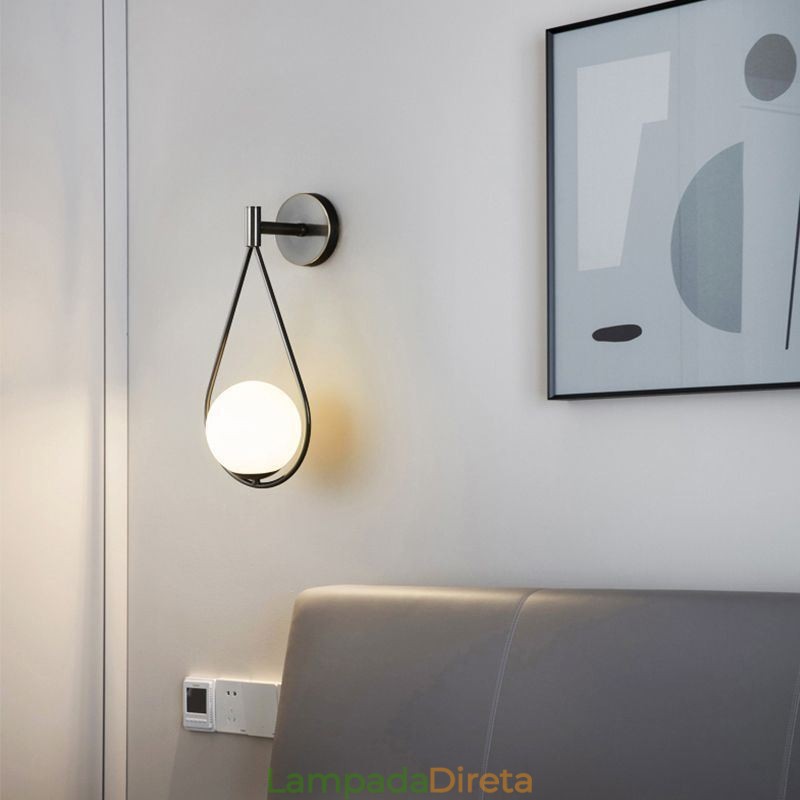 Luminária de parede moderna globo de vidro, luminária de parede preta com gota d'água