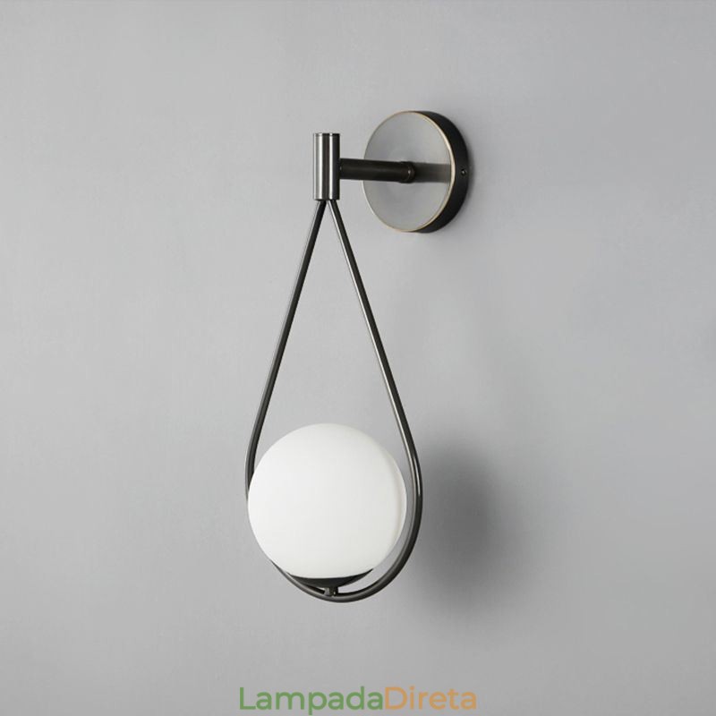 Luminária de parede moderna globo de vidro, luminária de parede preta com gota d'água