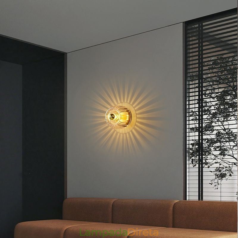 Iluminação de parede moderna com abajur de vidro transparente, arandela de parede escovada