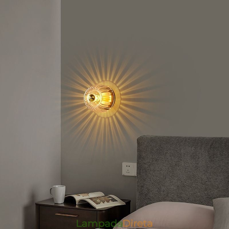 Iluminação de parede moderna com abajur de vidro transparente, arandela de parede escovada