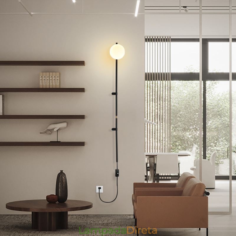 Luminária de parede Globe Wall Sconce Lighting Mid Century Magic Bean com plugue