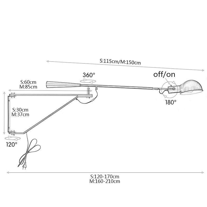 Luminária de parede com braço de balanço simples, luminária de cabeceira para leitura
