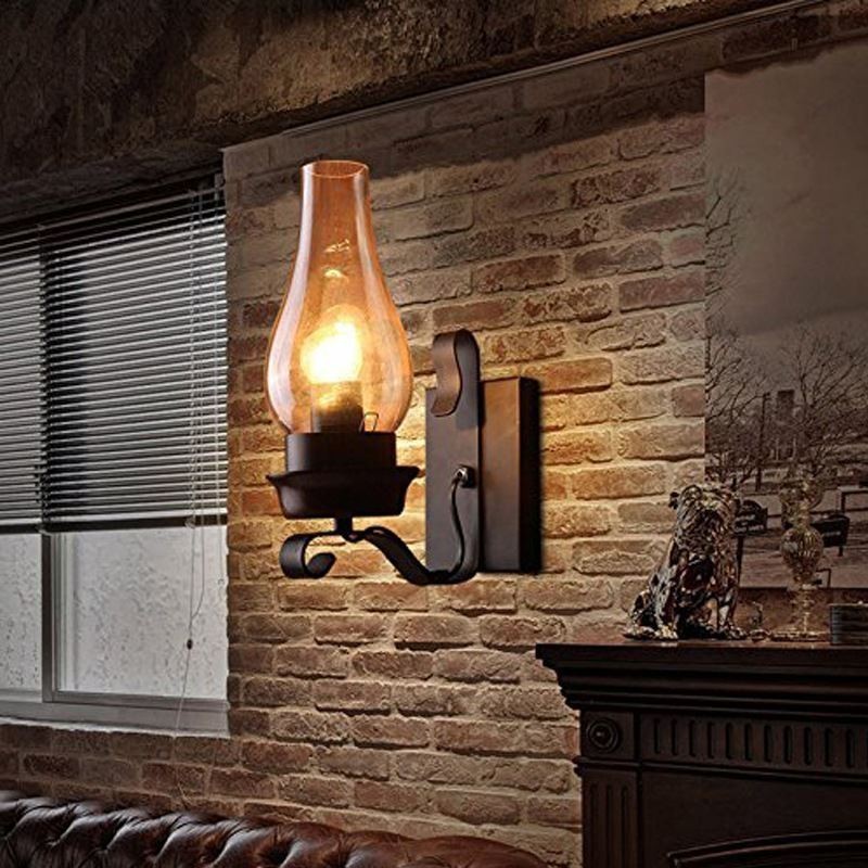 Luminária de parede vintage de ferro forjado com iluminação de arandela de luz única