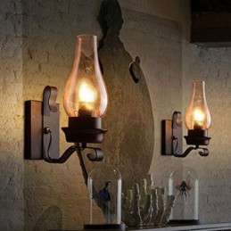 Luminária de parede vintage de ferro forjado com iluminação de arandela de luz única