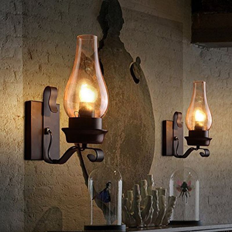 Luminária de parede vintage de ferro forjado com iluminação de arandela de luz única