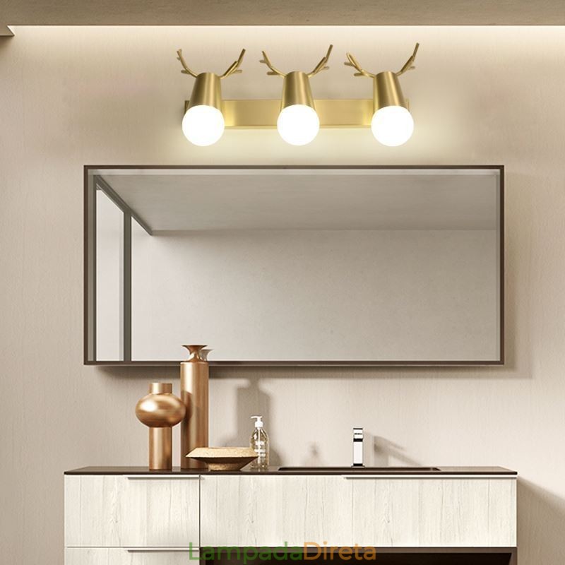 Luminária de parede de latão nórdico com espelho e luz frontal