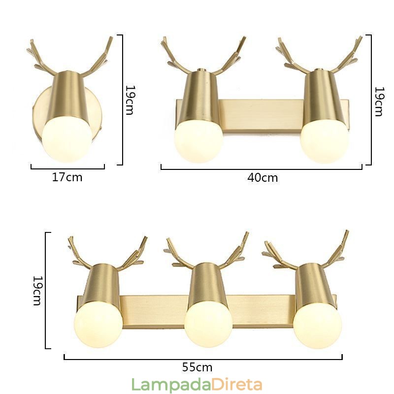 Luminária de parede de latão nórdico com espelho e luz frontal