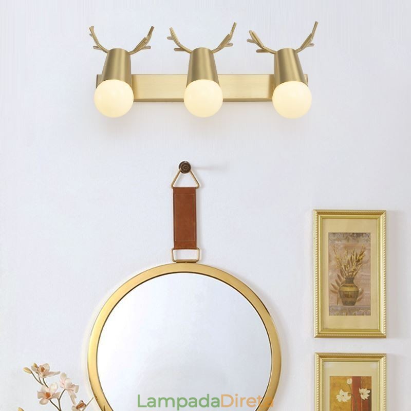 Luminária de parede de latão nórdico com espelho e luz frontal