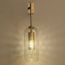 Luminária de parede nórdica de latão com cilindro oco interno e abajur de vidro