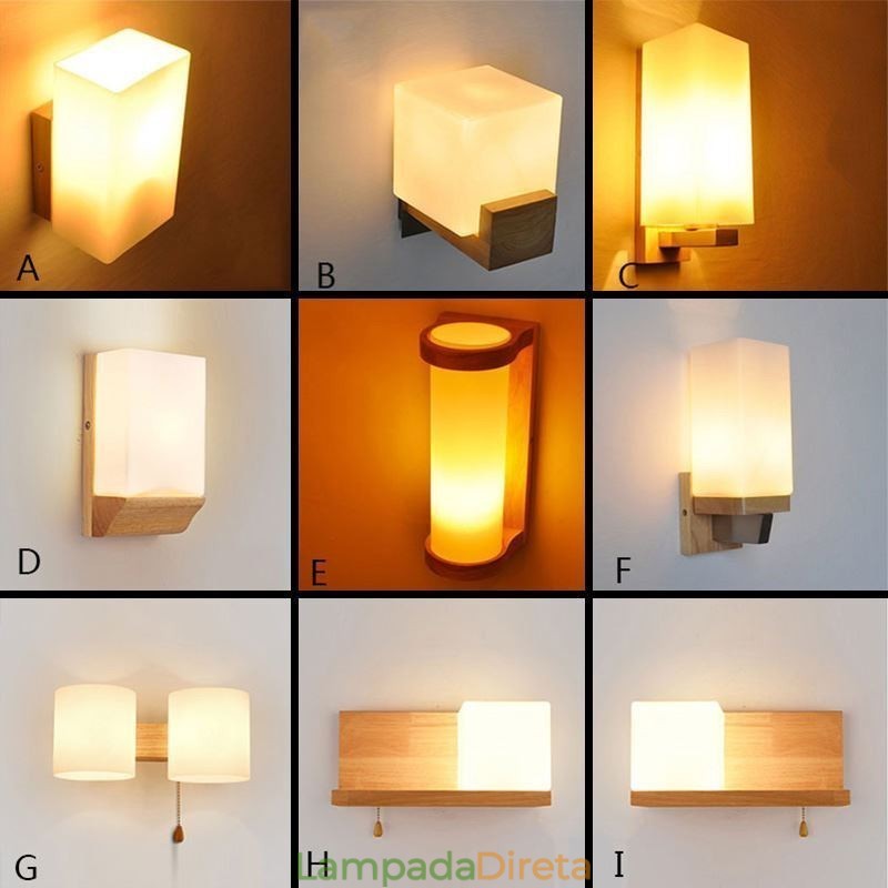 Luminária de parede nórdica de madeira abajur de vidro arandela luz
