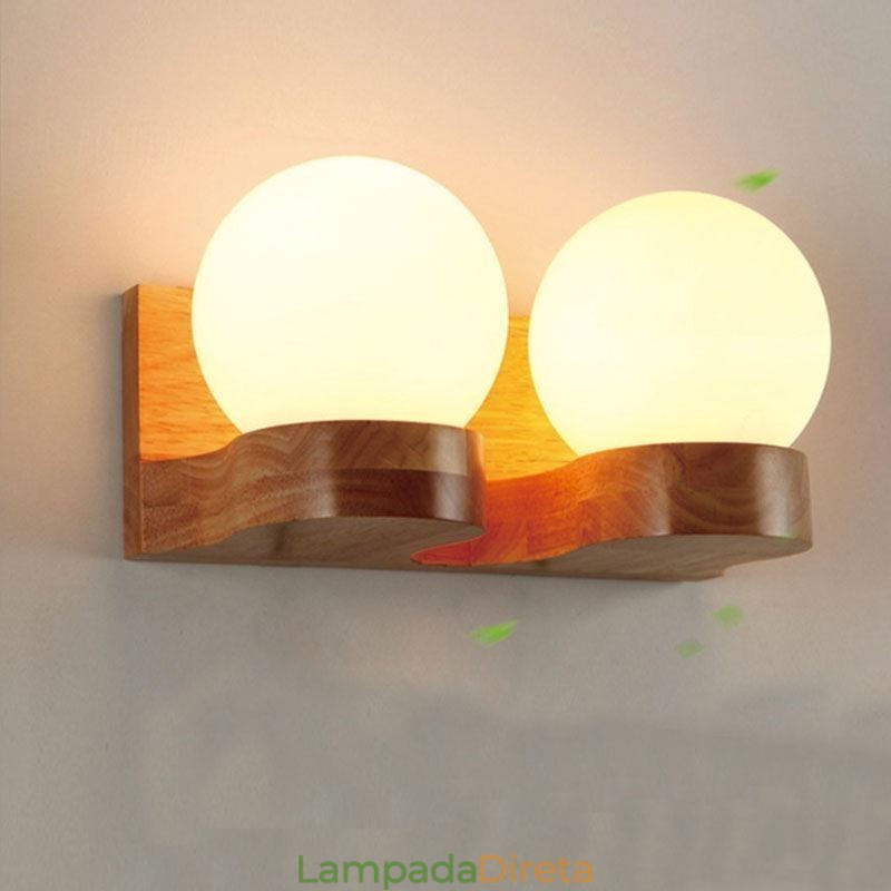 Luminária de parede nórdica de madeira maciça, luminária aconchegante em formato de bola