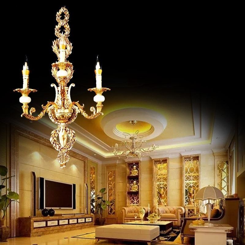Luminária de parede europeia Luxuosa luminária de parede de pétala Jade Decoração Lâmpada Iluminação de cabeceira