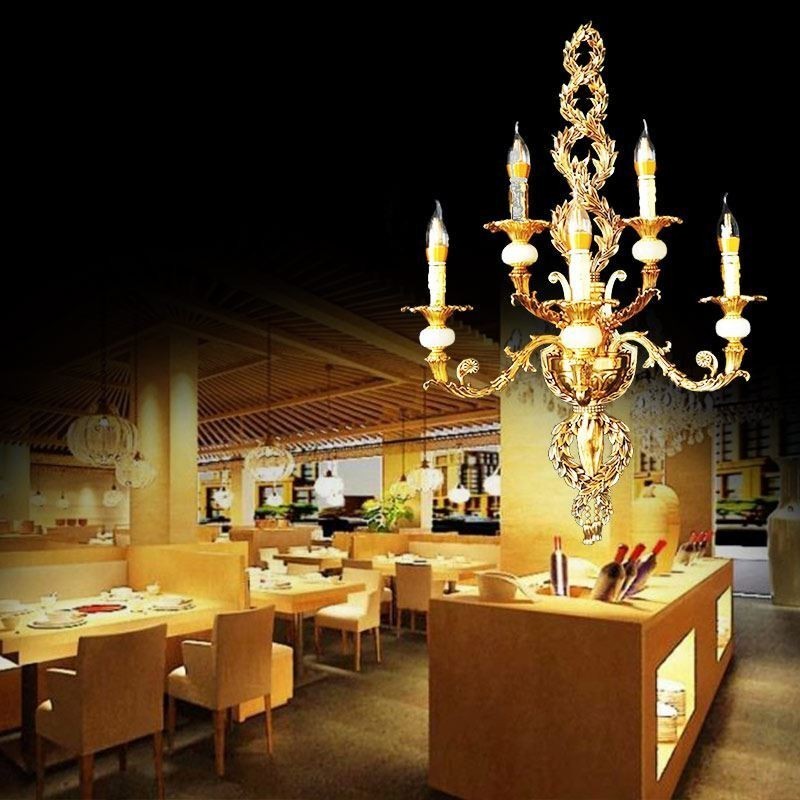 Luminária de parede europeia Luxuosa luminária de parede de pétala Jade Decoração Lâmpada Iluminação de cabeceira