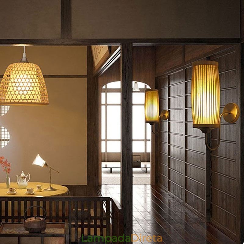 Cintura Tambor Design Luz de Parede Criativo Bambu Parede Sconce Cabeceira Escadas Iluminação Rural