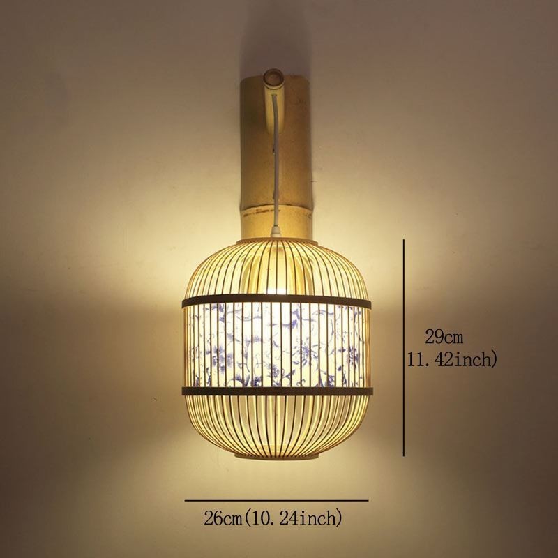 Luminária de parede com design de gaiola Luminária de parede de bambu criativa para pendurar na cabeceira Luz decorativa