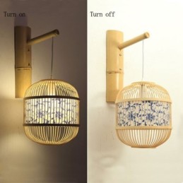 Luminária de parede com design de gaiola Luminária de parede de bambu criativa para pendurar na cabeceira Luz decorativa