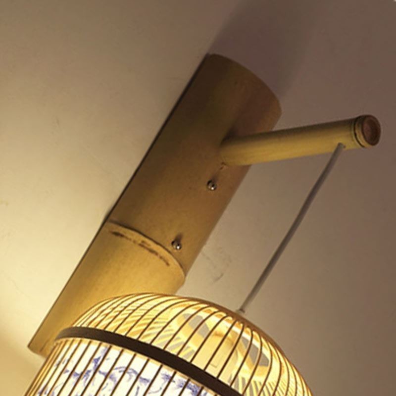 Luminária de parede com design de gaiola Luminária de parede de bambu criativa para pendurar na cabeceira Luz decorativa