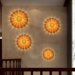 Arandela de parede redonda com flores Luz de parede de bambu exclusiva Iluminação decorativa criativa