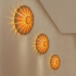 Arandela de parede redonda com flores Luz de parede de bambu exclusiva Iluminação decorativa criativa