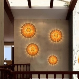 Arandela de parede redonda com flores Luz de parede de bambu exclusiva Iluminação decorativa criativa