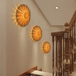 Arandela de parede redonda com flores Luz de parede de bambu exclusiva Iluminação decorativa criativa