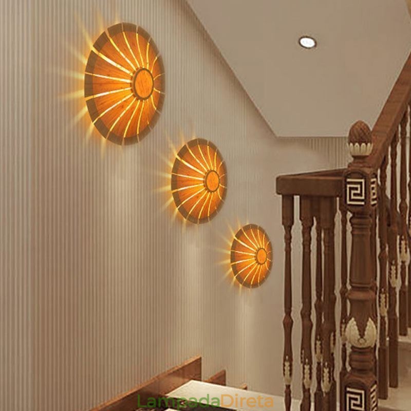 Arandela de parede redonda com flores Luz de parede de bambu exclusiva Iluminação decorativa criativa