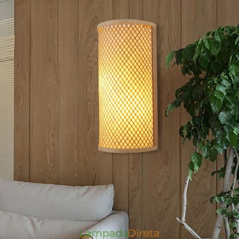 Luminária de parede de bambu semi cilíndrica Luminária de parede de cabeceira criativa Escadas Iluminação rural