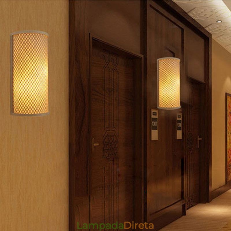 Luminária de parede de bambu semi cilíndrica Luminária de parede de cabeceira criativa Escadas Iluminação rural