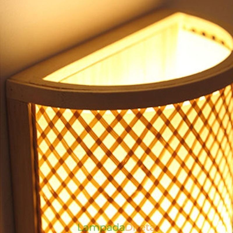 Luminária de parede de bambu semi cilíndrica Luminária de parede de cabeceira criativa Escadas Iluminação rural