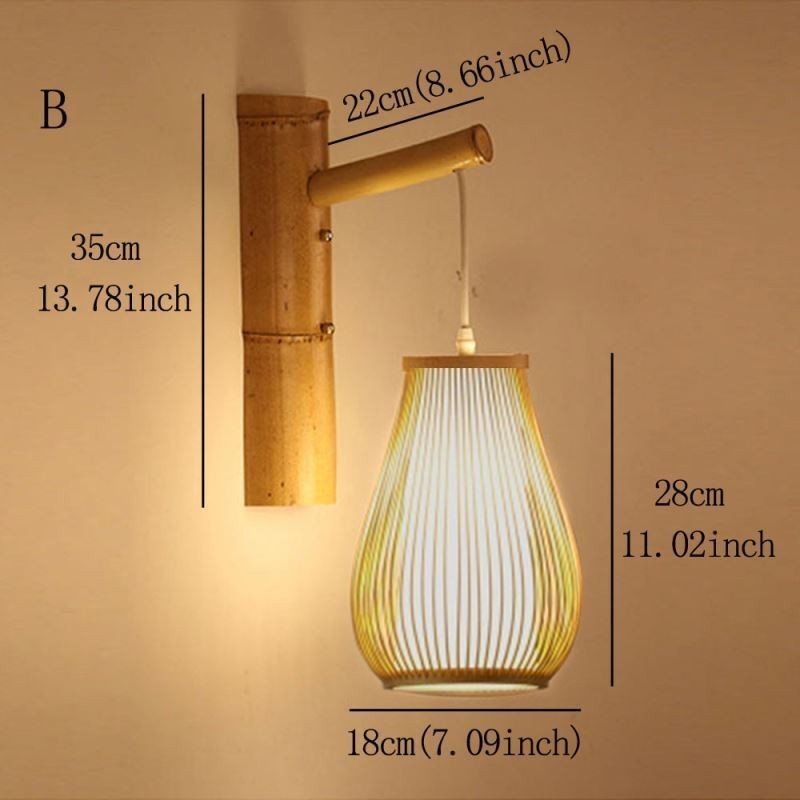 Aplique de parede de bambu trançado Iluminação de parede retrô chinesa