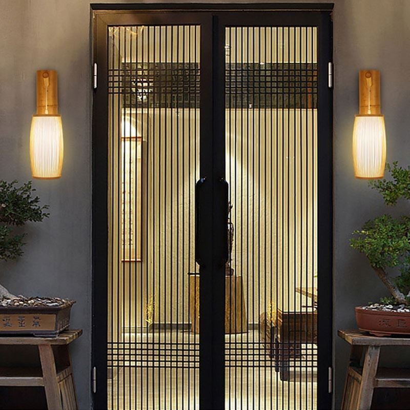 Aplique de parede de bambu trançado Iluminação de parede retrô chinesa