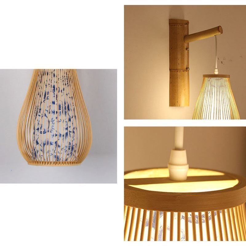 Aplique de parede de bambu trançado Iluminação de parede retrô chinesa