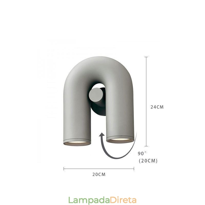 Aplique de parede em forma de U – Luminária de parede criativa minimalista com ângulo reto de noventa graus e abajur giratório