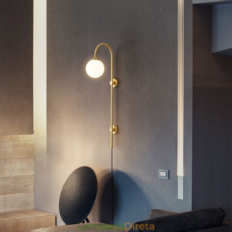 Arandela moderna, luminária de parede dourada escovada