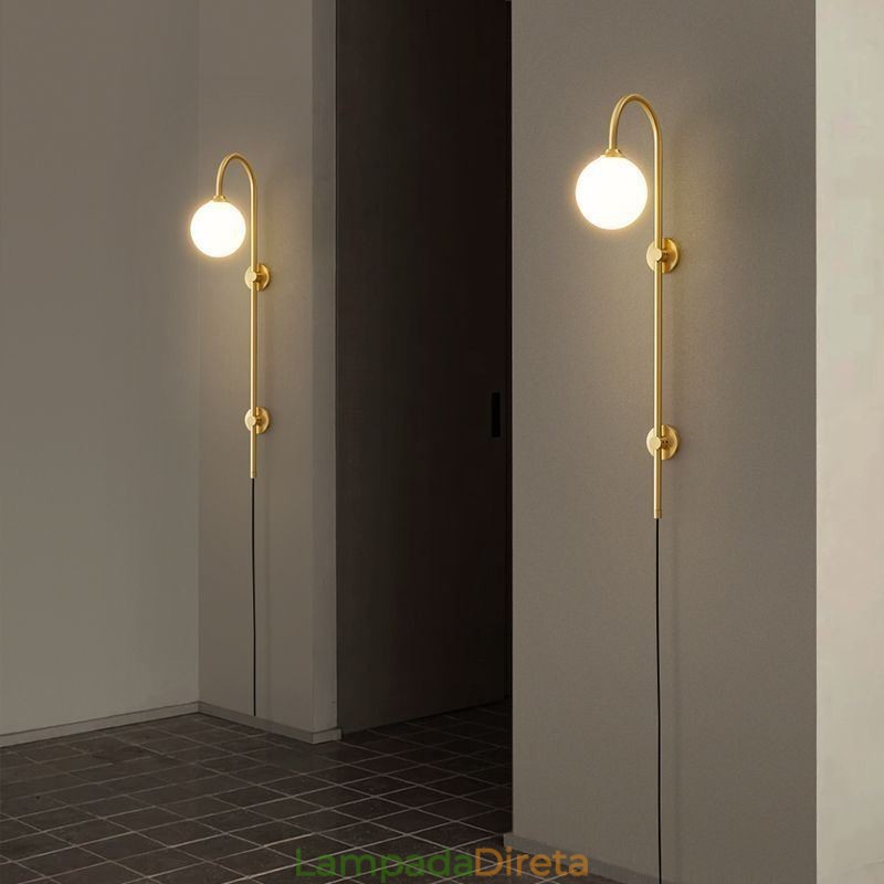 Arandela moderna, luminária de parede dourada escovada