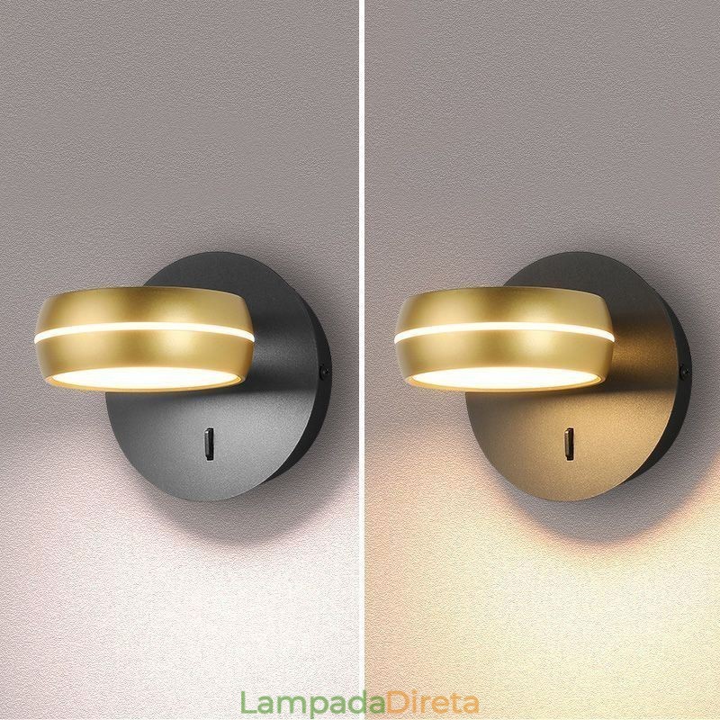 Luminária de parede giratória, arandela moderna e minimalista